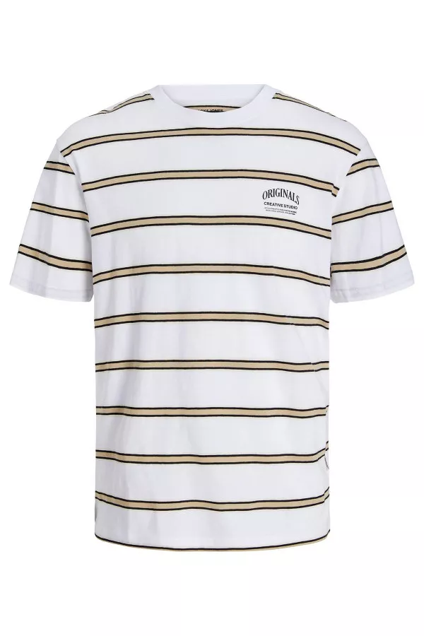 T-shirt coton imprimé rayé avec impression poitrine Jack & Jones Homme