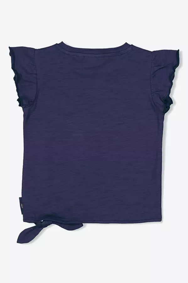T-shirt uni avec volants aux manches et nœud dans le bas Jubel