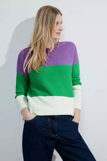 Pull en maille manches longues tricolore Cecil
