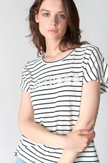 T-shirt ample en coton imprimé rayé avec broderie devant Le temps des Cerises