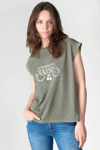 T-shirt uni en coton avec impression argentée devant Le temps des Cerises