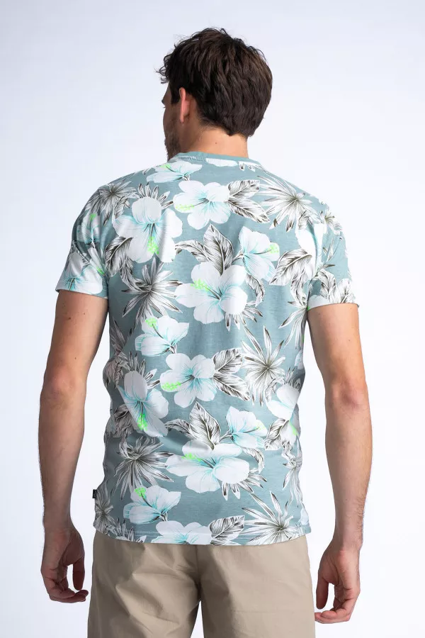 T-shirt manches courtes imprimé fleuri Petrol