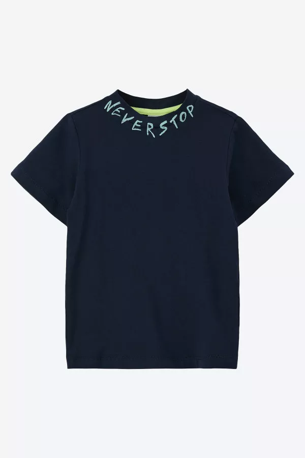 T-shirt uni avec impression col et dos S.Oliver