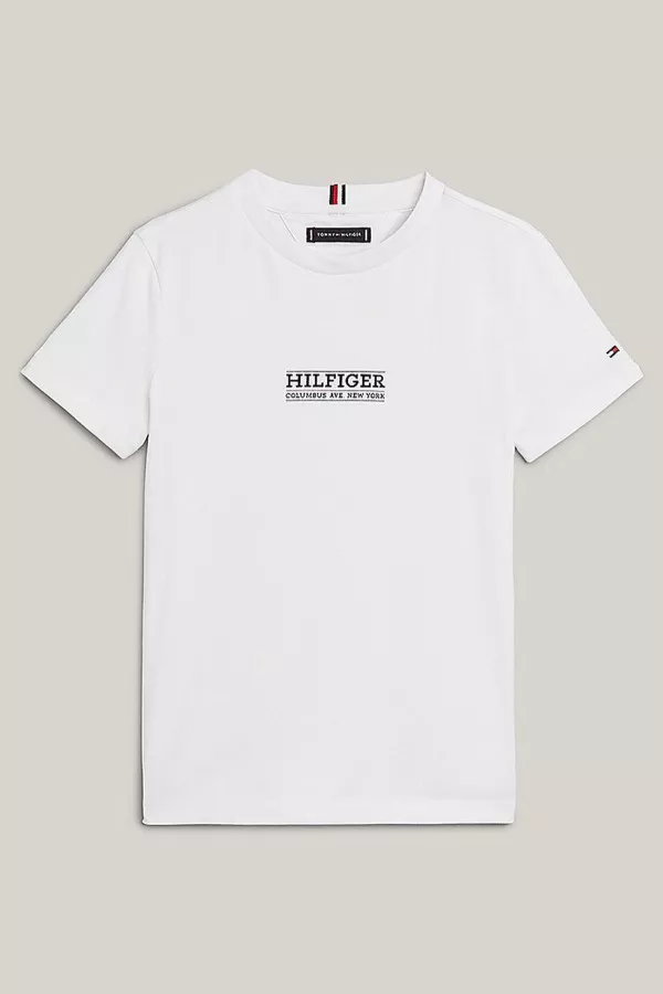 T-shirt en coton uni avec impression devant Tommy Hilfiger
