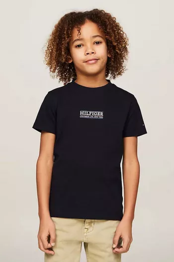 T-shirt en coton uni avec impression devant Tommy Hilfiger
