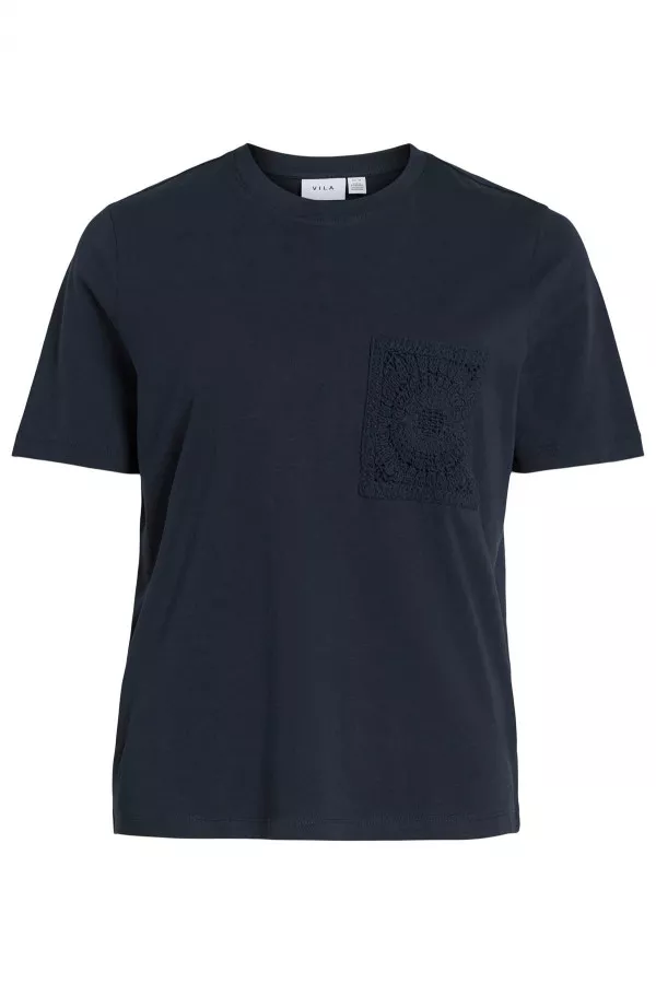 T-shirt en coton avec poche en crochet Vila