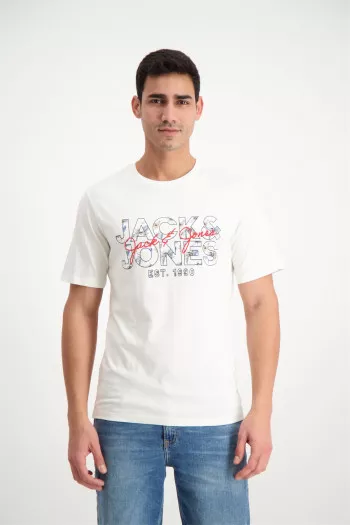 T-shirt uni en coton avec impression devant Jack & Jones