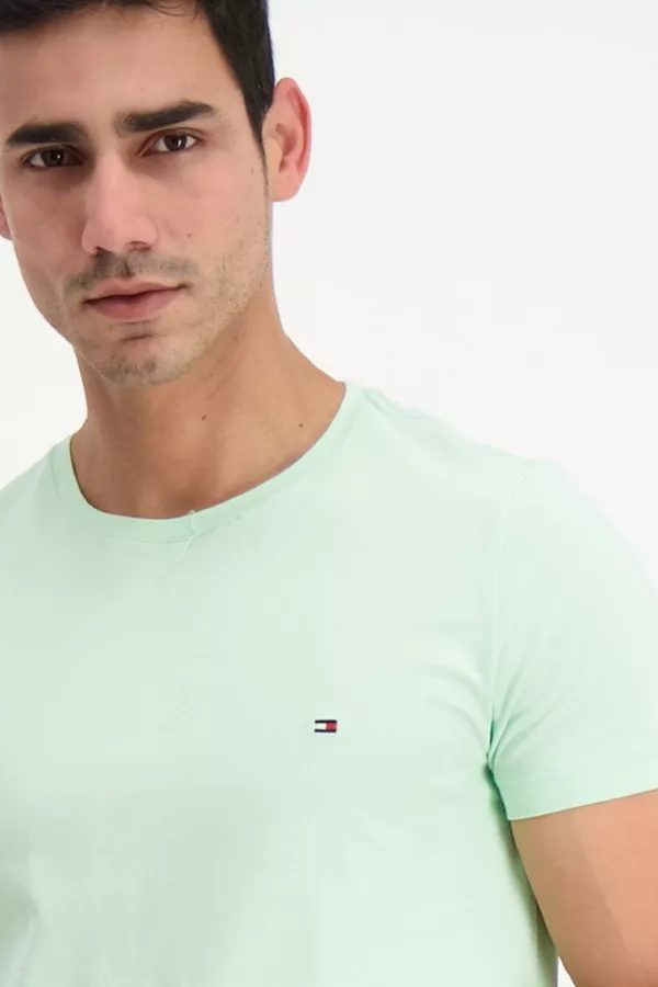 T-shirt en coton stretch manches courtes avec logo brodé Tommy Hilfiger
