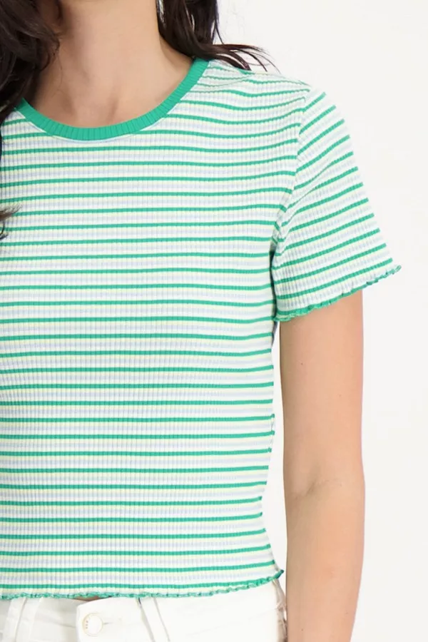T-shirt manches courtes imprimé rayé avec bords roulottés Only