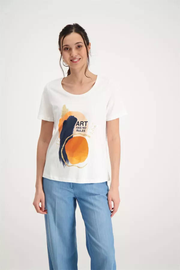 T-shirt uni en coton avec impression devant et paillettes Vero Moda