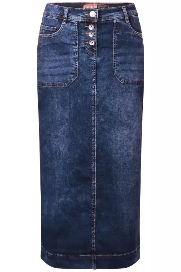 Jupe en jean mi-longue modèles 5 poches Cecil