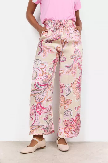 Pantalon satiné imprimé ethnique taille élastique avec cordons de serrage Soyaconcept