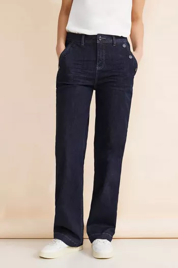 Pantalon en jean droit taille haute avec boutons aux poches devant Street One