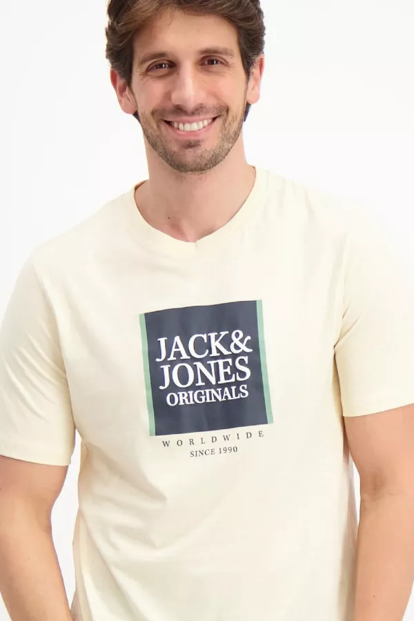 T-shirt uni en coton avec impression en relief Jack & Jones