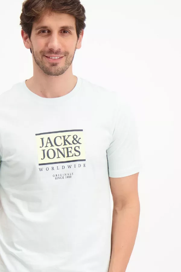 T-shirt uni en coton avec impression en relief Jack & Jones