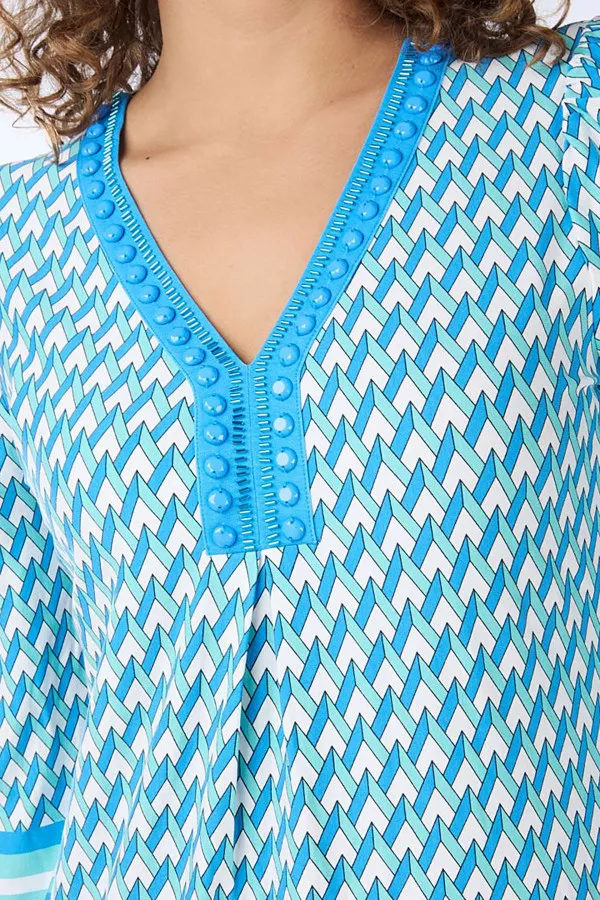 Robe courte imprimée graphique avec perles Esqualo