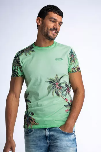 T-shirt délavé imprimé botanique Petrol