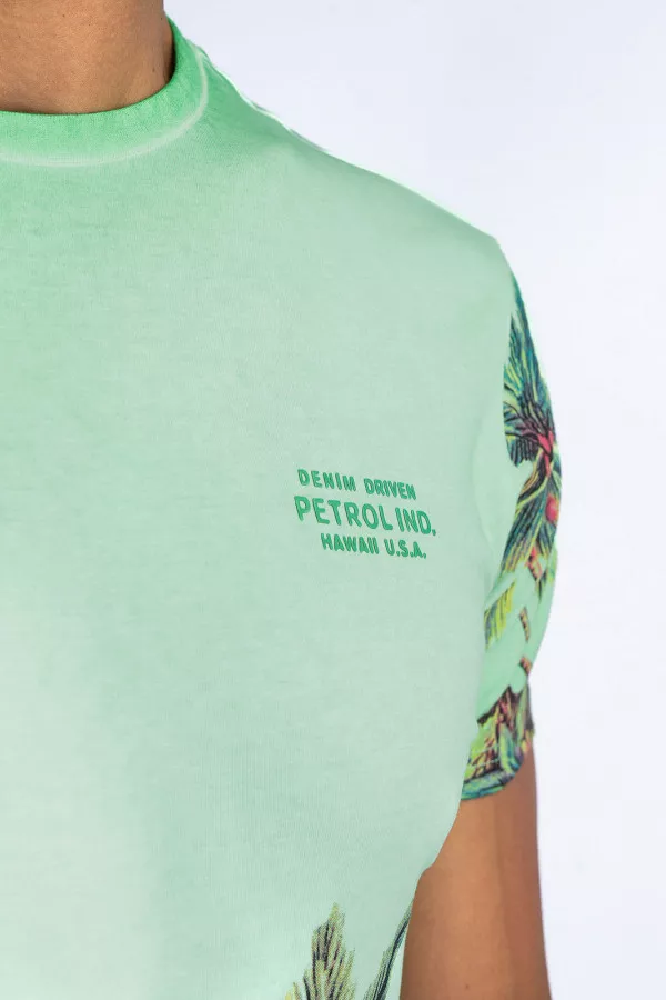 T-shirt délavé imprimé botanique Petrol