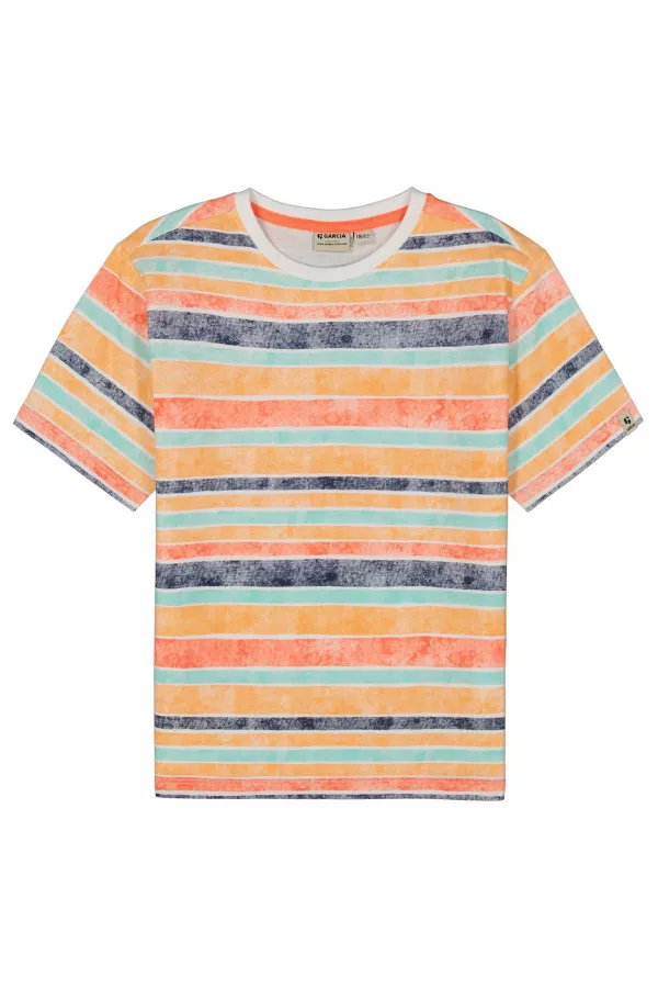 T-shirt imprimé rayé multicolore en coton Garcia