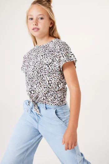 T-shirt court imprimé léopard avec nœud Garcia