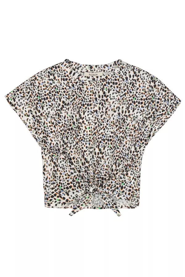 T-shirt court imprimé léopard avec nœud Garcia