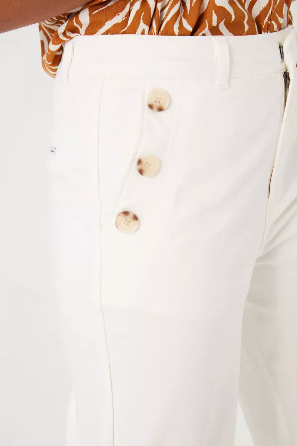 Pantalon uni taille haute avec boutons décoratifs Garcia
