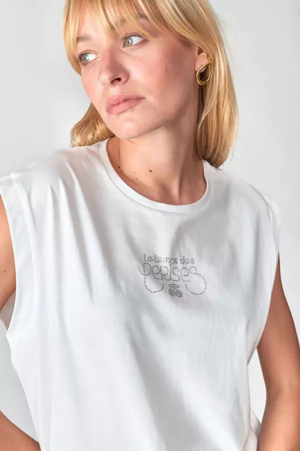 T-shirt en coton avec strass devant Le temps des cerises