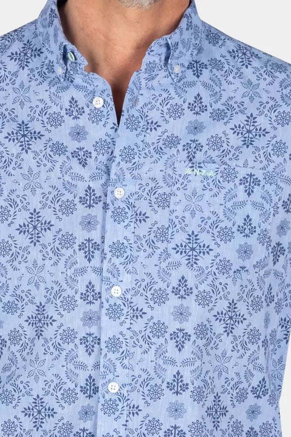 Chemise imprimée avec poche poitrine en lin et coton NZA