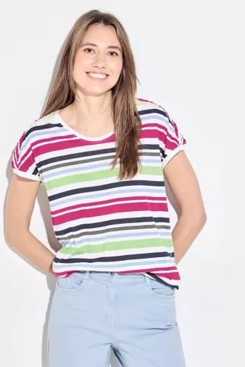 T-shirt manches courtes rayé multicolore Cecil