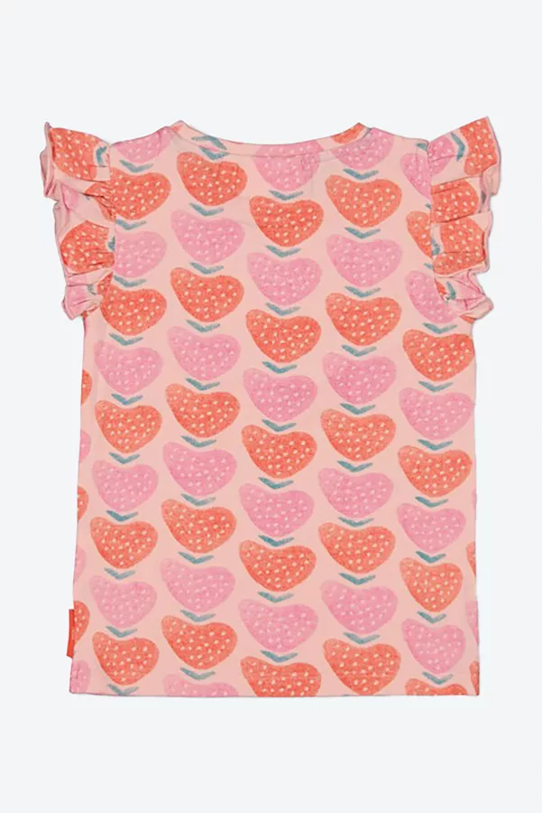 T-shirt imprimé de fraises avec volants aux manches Jube