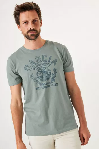 T-shirt uni avec impression devant en coton Garcia